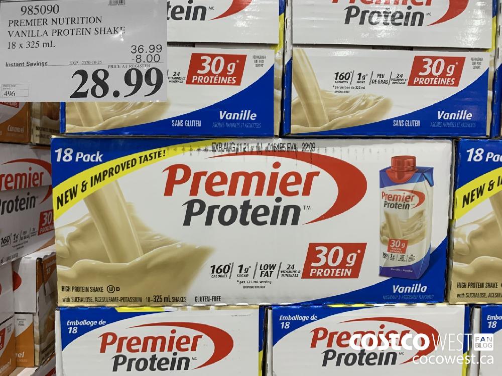 985090 PREMIER NUTRITION VANILLA PROTEIN SHAKE 18 x 325 mL EXP. 2020-10-25 28.99