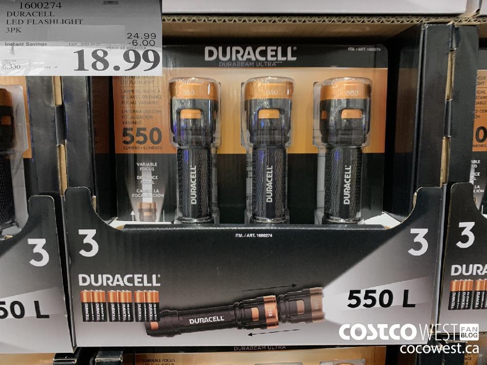 1600274 DURACELL LED FLASHLIGHT 3PK EXP. 2020-10-25 18.99