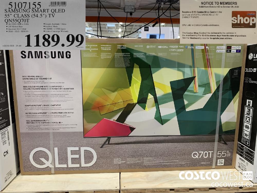 5107155 SAMSUNG SMART QLED 55" CLASS (54.5"). TV QN55Q70T 1189.99