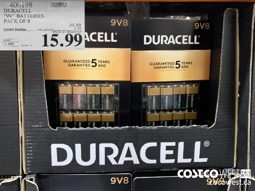 400198 DURACELL "9V" BATTERIES PACK OF 8 EXP. 2020-10-25 15.99