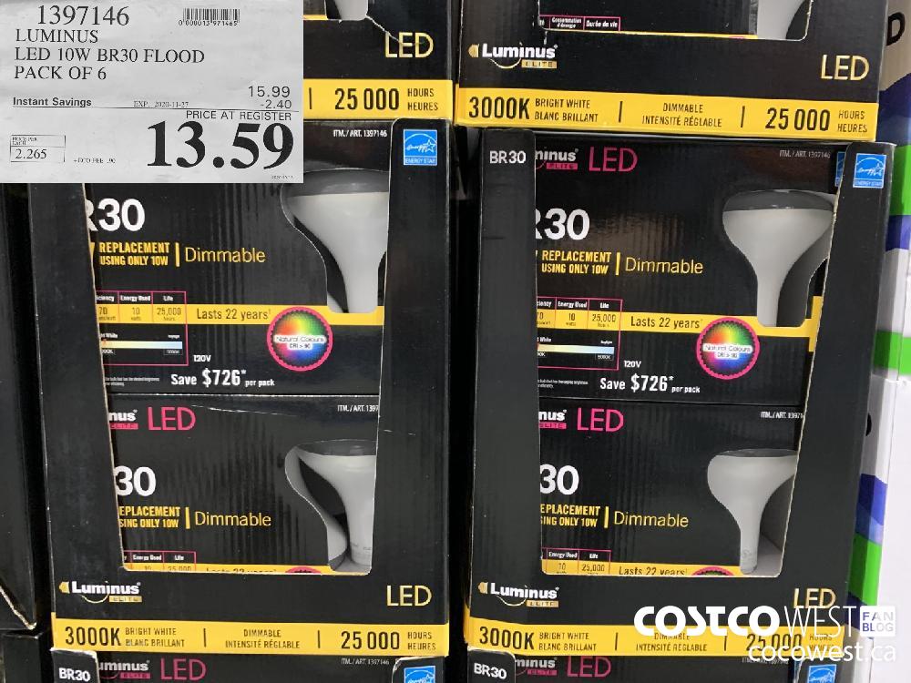 1397146 LUMINUS LED 10W BR30 FLOOD PACK OF 6 EXP. 2020-11-27 13.59