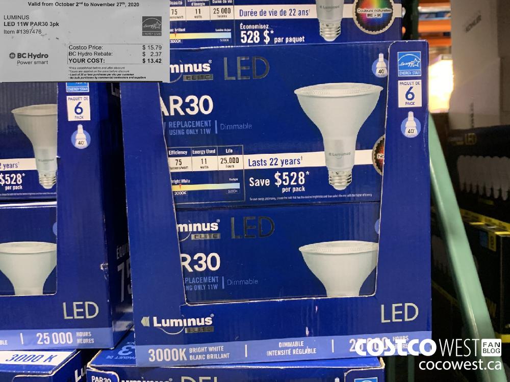 Item #1397476 LUMINUS LED 11W PAR30 3pk Valid from October 2 to November 27 2020 13.42