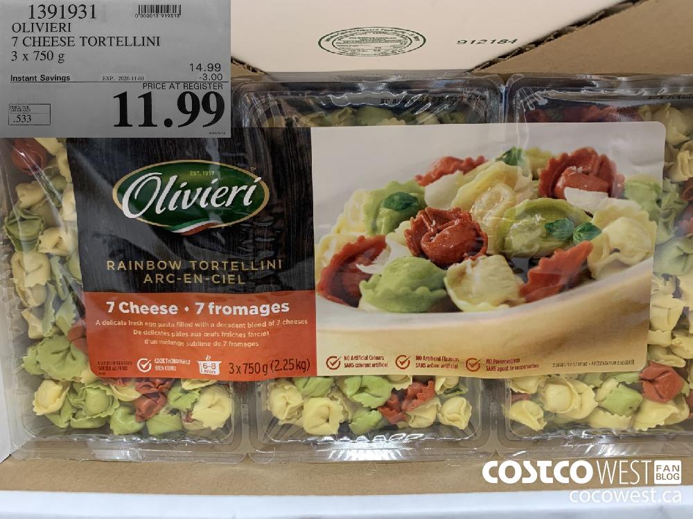 1391931 OLIVIERI 7 CHEESE TORTELLINI 3 x 750g EXP. 2020-11-01 11.99