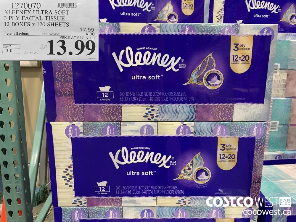 1270070 KLEENEX ULTRA SOFT 3 PLY FACIAL TISSUE 12 BOXES x 120 SHEETS EXP. 2020-10-25 13.99