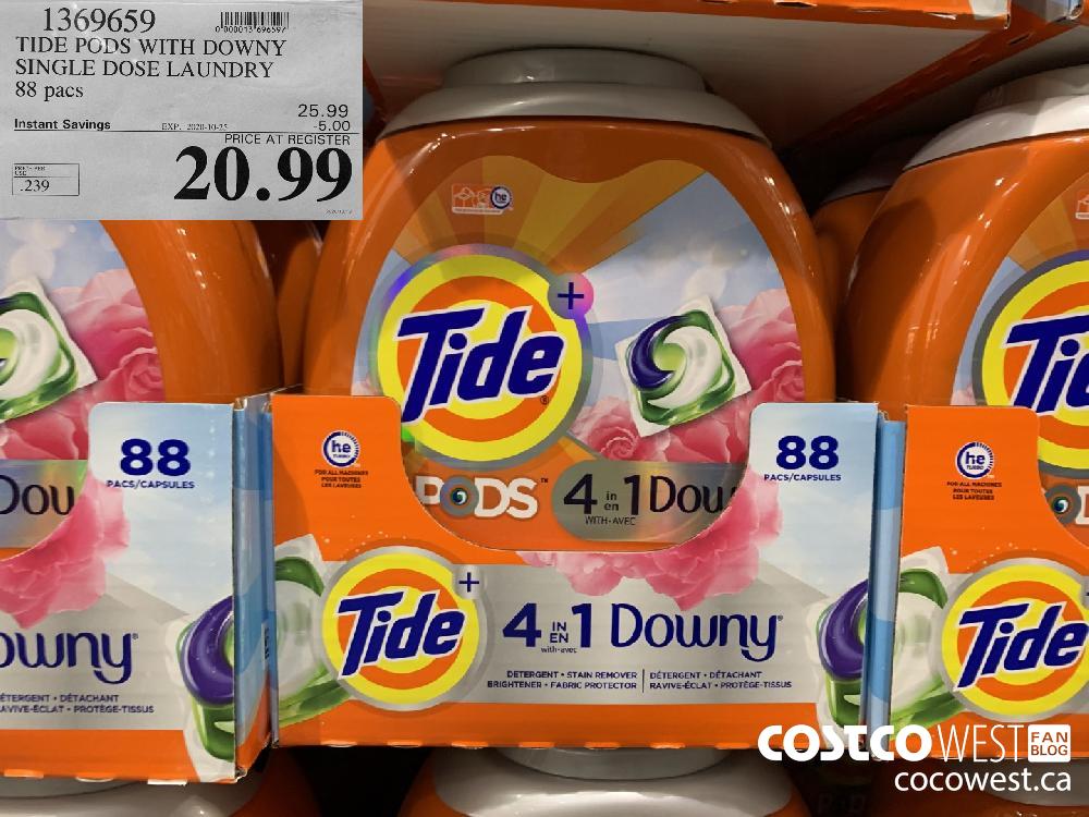 1369659 TIDE PODS WITH DOWNY SINGLE DOSE LAUNDRY 88 pacs EXP. 2020-10-25 20.99