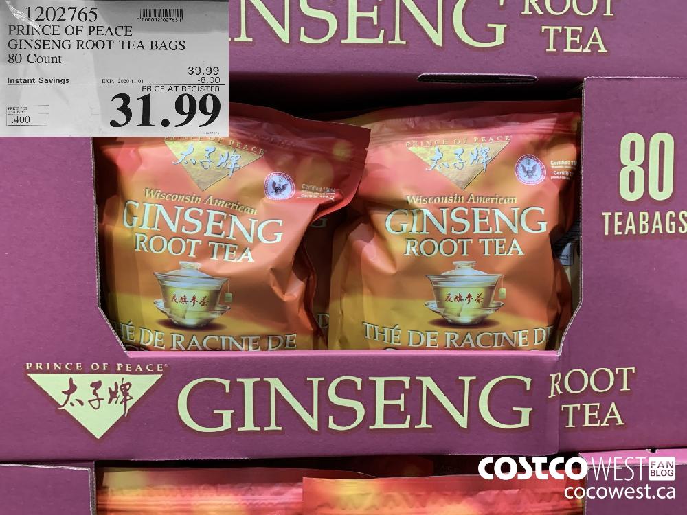 1202765 PRINCE OF PEACE GINSENG ROOT TEA BAGS 80 Count EXP. 2020-11-01 31.99
