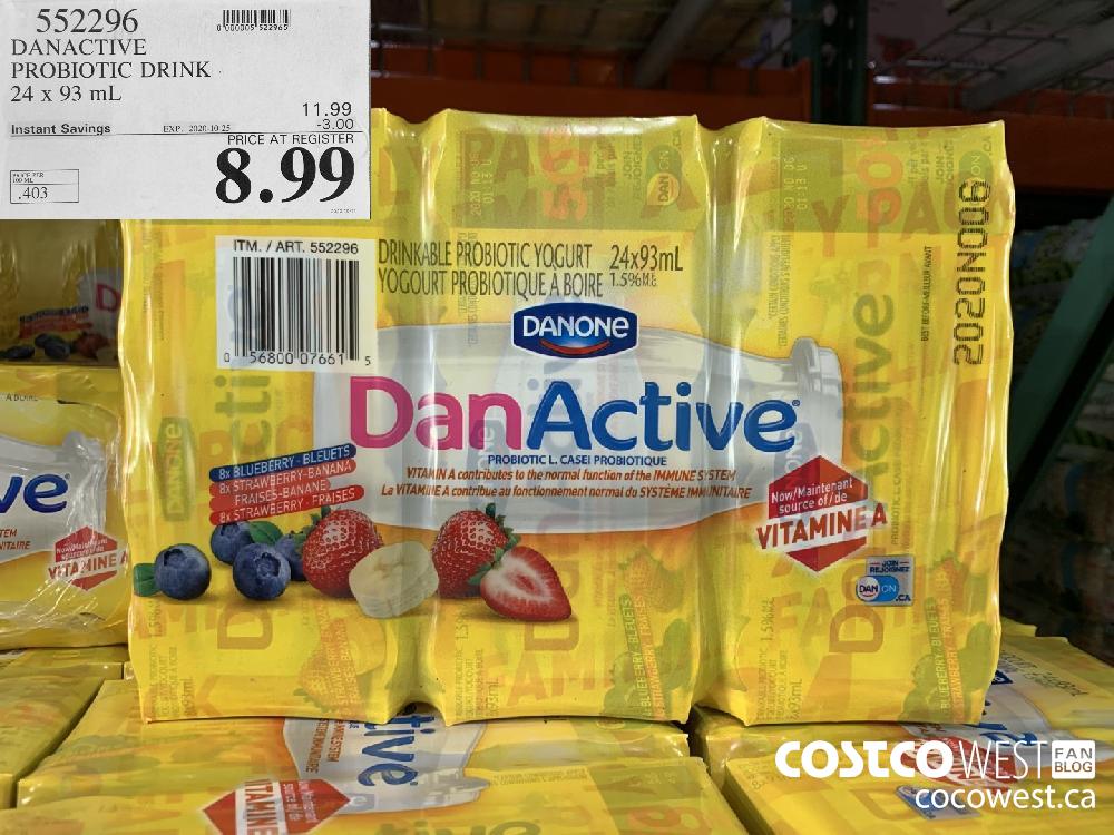 552296 DANACTIVE PROBIOTIC DRINK 24 x 93 mL EXP. 2020-10-25 8.99