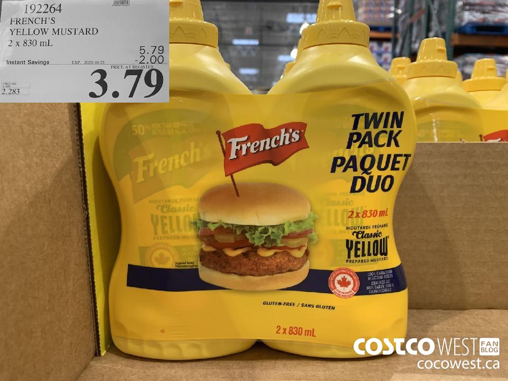 192264 FRENCH'S YELLOW MUSTARD 2 x 830 mL EXP. 2020-10-25 3.79