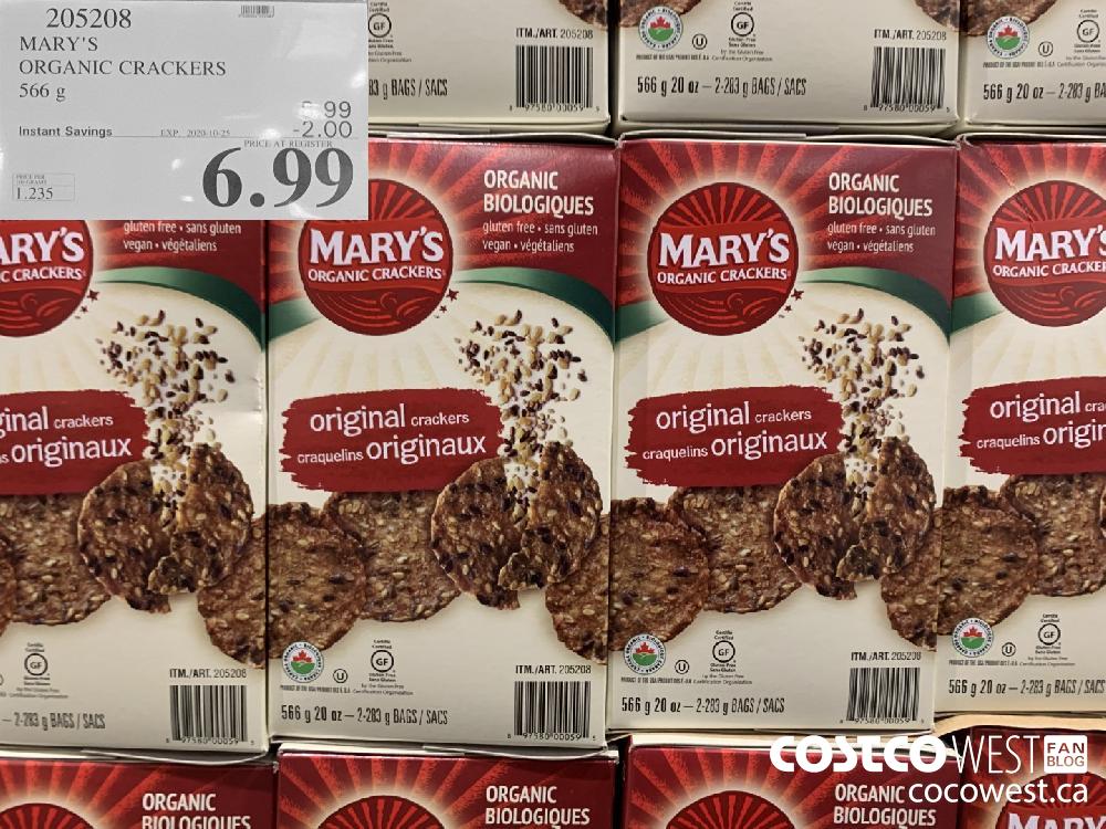 205208 MARY'S ORGANIC CRACKERS 566 g EXP. 2020-10-25 6.99