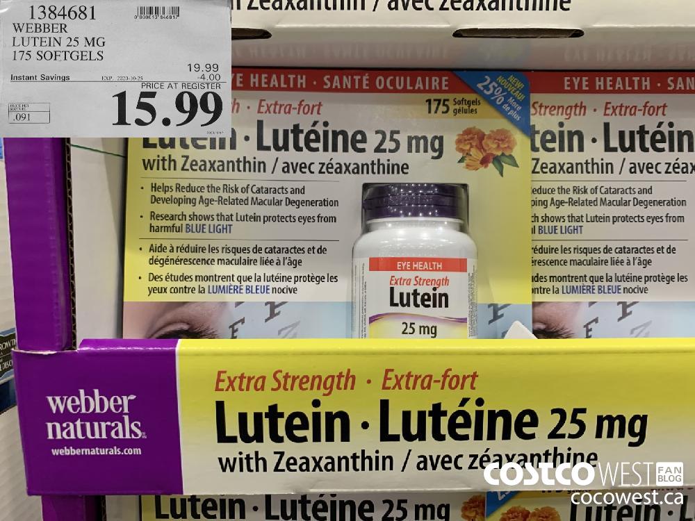 1384681 WEBBER LUTEIN 25 MG 175 SOFTGELS EXP. 2020-10-25 15.99