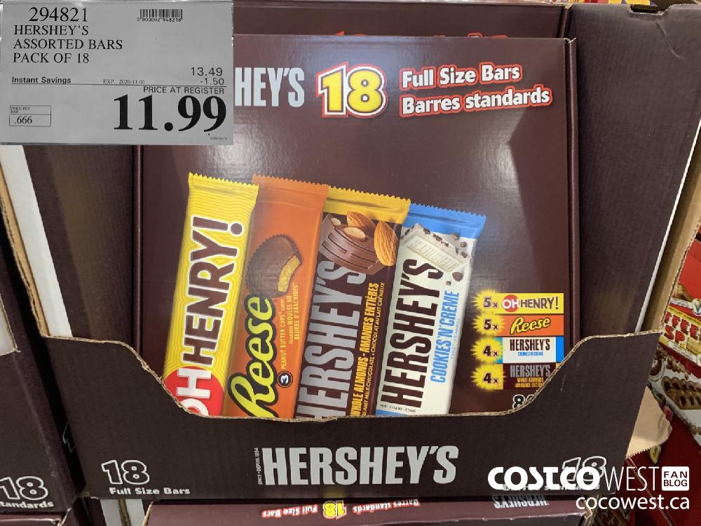 294821 HERSHEY'S ASSORTED BARS PACK OF 18 EXP. 2020-11-01 11.99