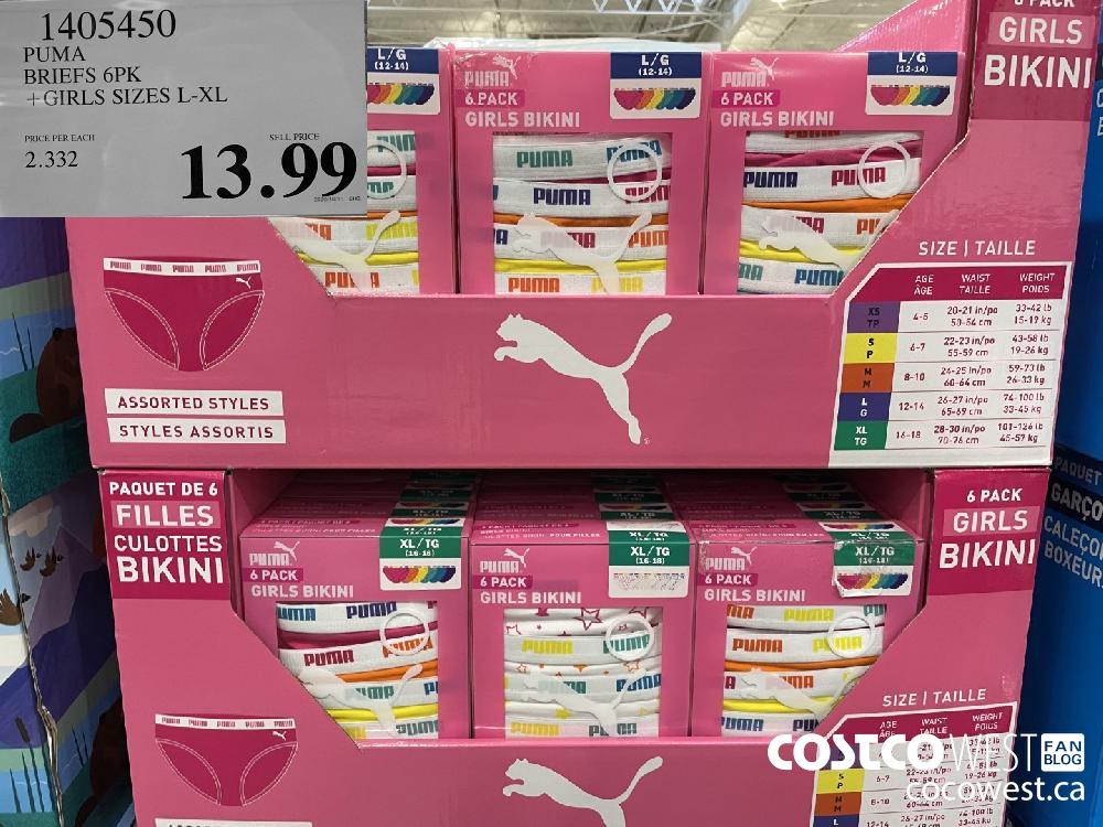 1405450 PUMA BRIEFS 6PK GIRLS SIZES L-XL $13.99