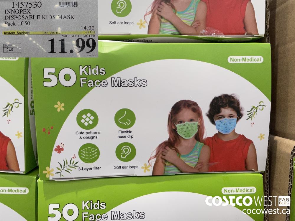 1457530 INNOPEX DISPOSABLE KIDS MASK Pack of 50 EXP. 2020-11-01 $11.99