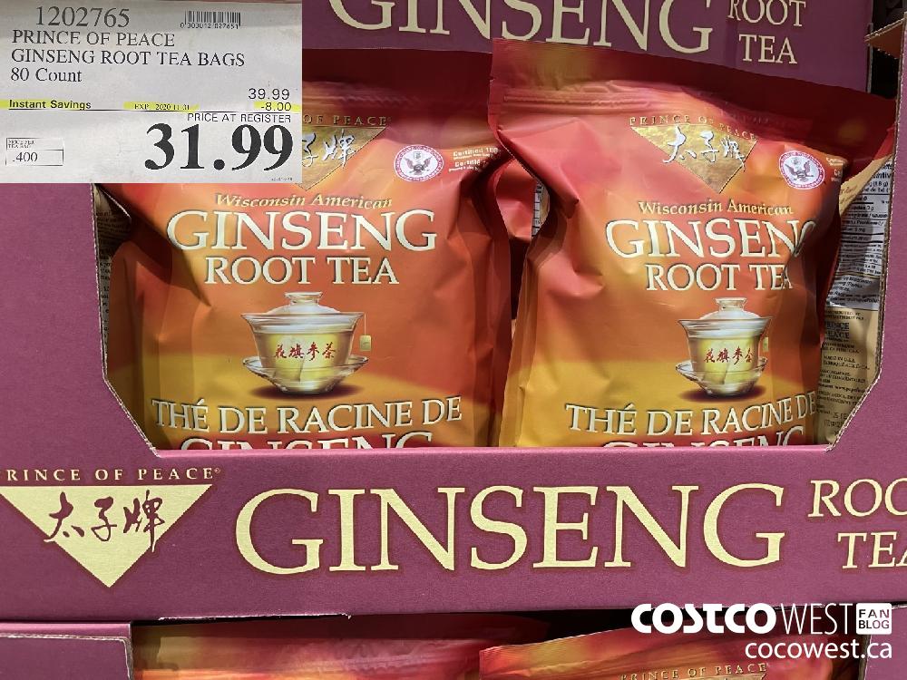 1202765 PRINCE OF PEACE GINSENG ROOT TEA BAGS 80 Count EXP. 2020-11-01 $31.99
