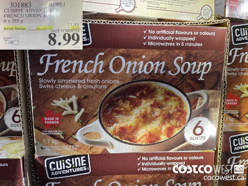 301883 CUISINE ADVENTURES FRENCH ONION SOUP 6 x 285 g EXP. 2020-11-08 $8.99