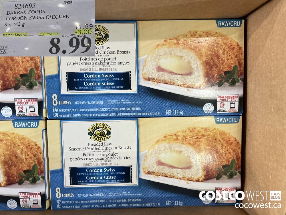 824695 BARBER FOODS CORDON SWISS CHICKEN 8 x 142g EXP. 2020-11-08 $8.99