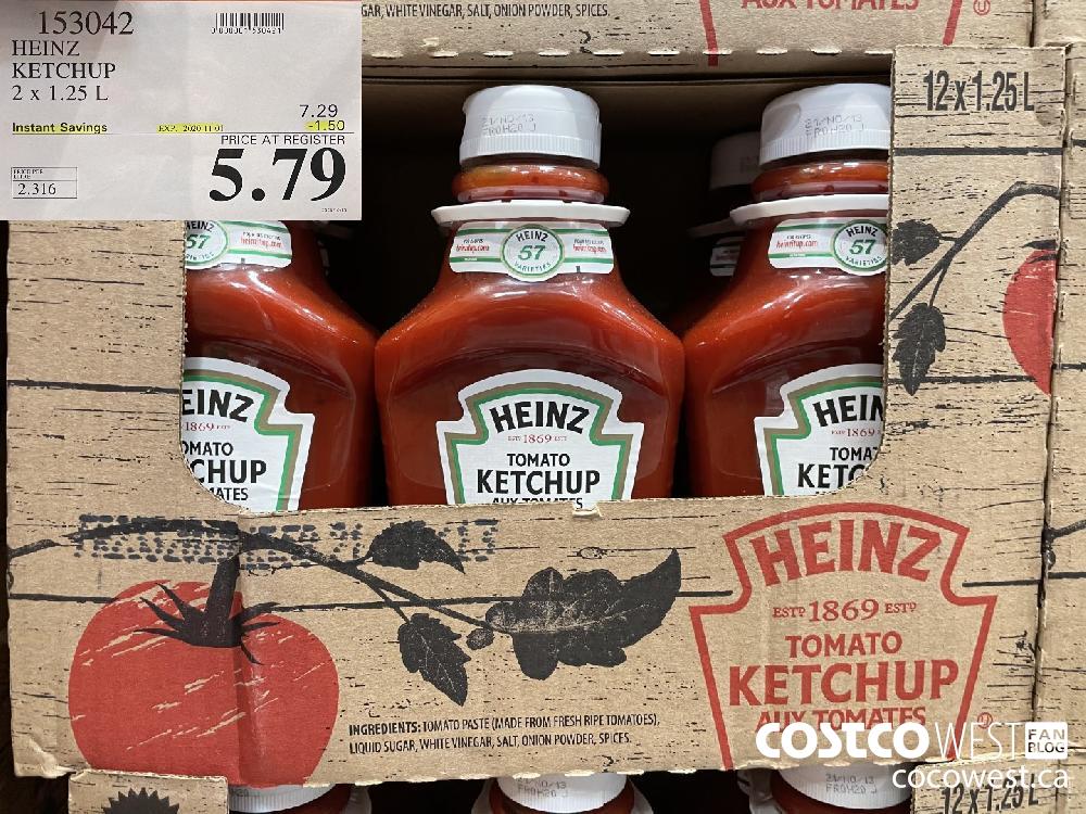 153042 HEINZ KETCHUP 2 x 1.25 L EXP. 2020-11-01 $5.79