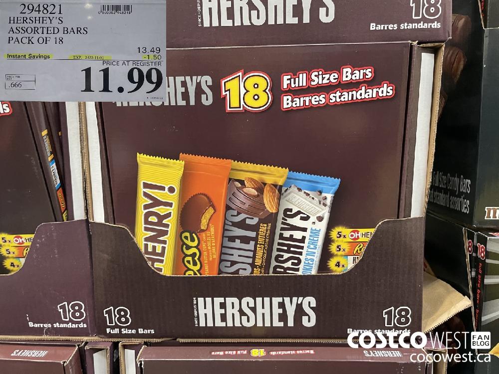 294821 HERSHEY'S ASSORTED BARS PACK OF 18 EXP. 2020-11-01 $11.99