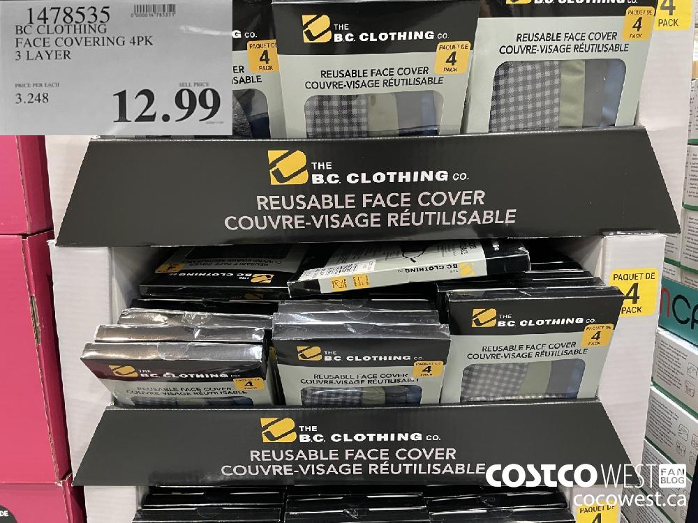 1478535 BC CLOTHING FACE COVERING 4PK 3 LAYER $12.99