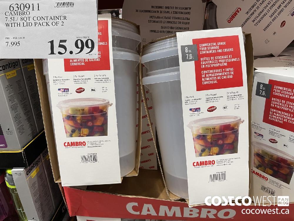 630911 CAMBRO 7.5L/ 80T CONTAINER WITH LID PACK OF 2 $15.99