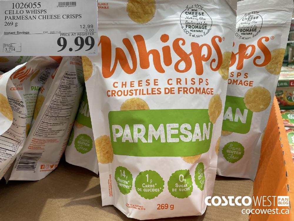 1026055 CELLO WHISPS PARMESAN CHEESE CRISPS 269 g EXP. 2020-11-22 $9. 99