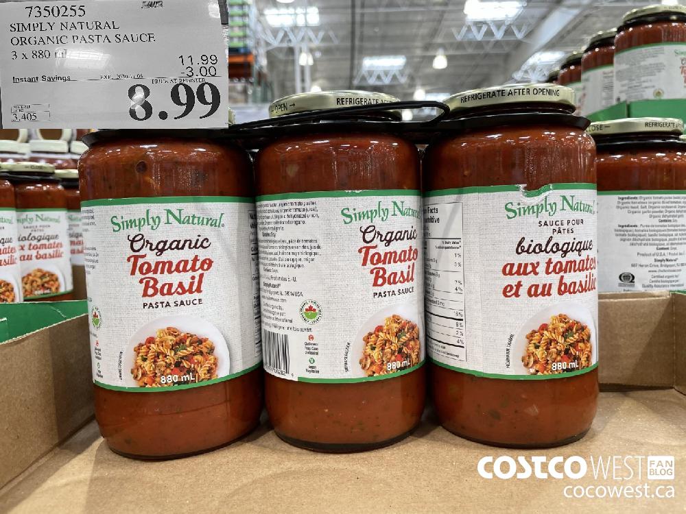 7350255 SIMPLY NATURAL ORGANIC PASTA SAUCE 3 x 880 mL EXP. 2020-11-08 $8.99
