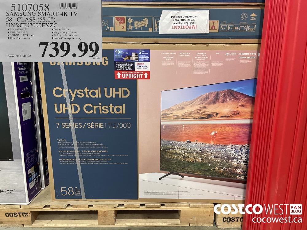 5107058 SAMSUNG SMART 4K TV 58" CLASS (58.0") UNS8TU7000FXZC $739.99