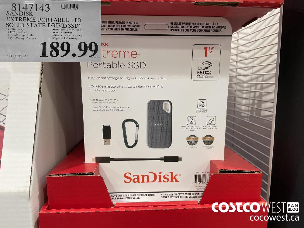 8147143 SANDISK EXTREME PORTABLE 1TB SOLID STATE DRIVE(SSD) $189.99