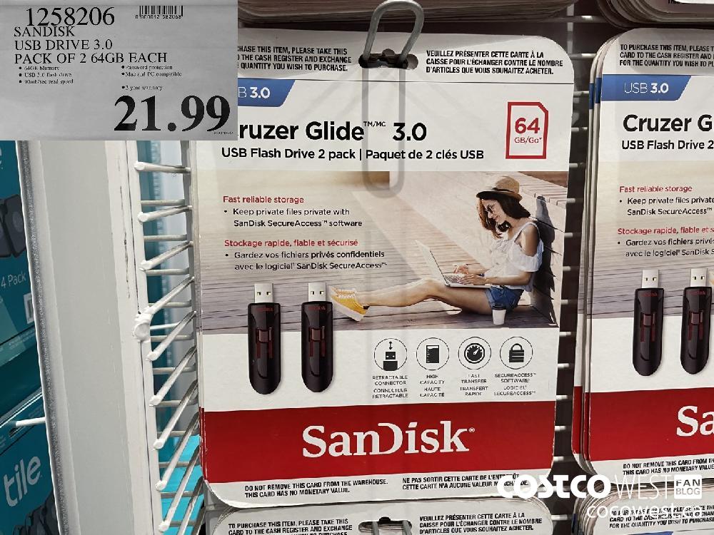 1258206 SANDISK USB DRIVE 3.0 PACK OF 2 64GB EACH $21.99