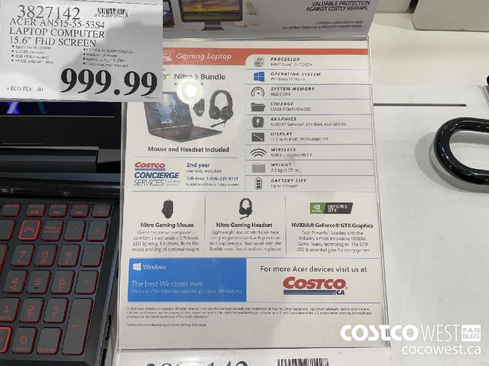 3827142 ACER ANS515-55-53S4 LAPTOP COMPUTER 15.6" FHD SCREEN $999.99