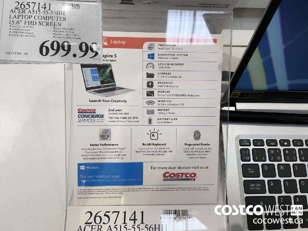 2657141 ACER A515-55-56HH LAPTOP COMPUTER 15.6" FHD SCREEN $699.99