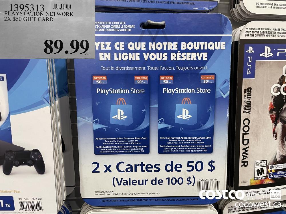 1395313 PLAYSTATION NETWORK 2X $50 GIFT CARD $89.99