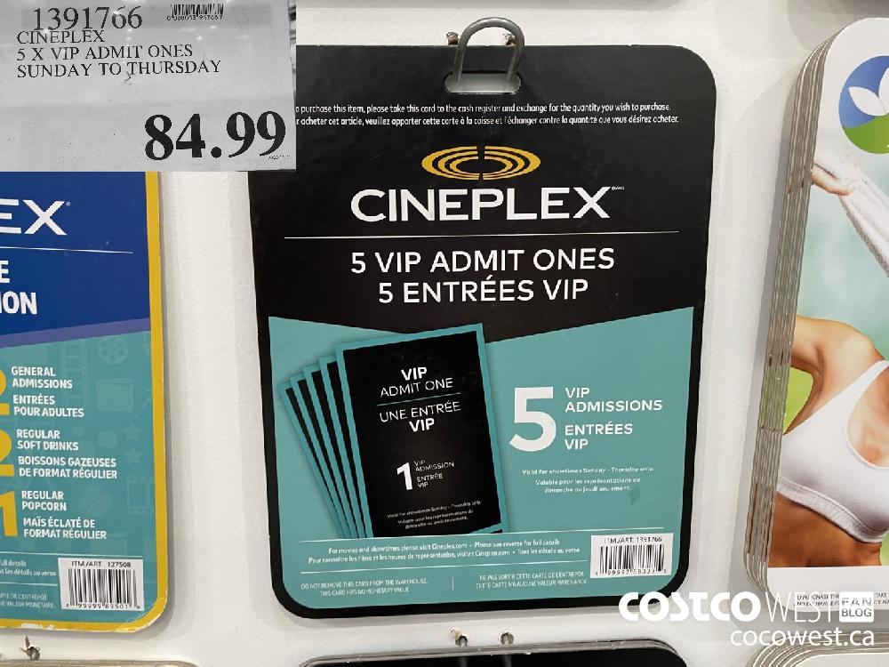 1391766 CINEPLEX 5 X VIP ADMIT ONES SUNDAY TO THURSDAY $84.99