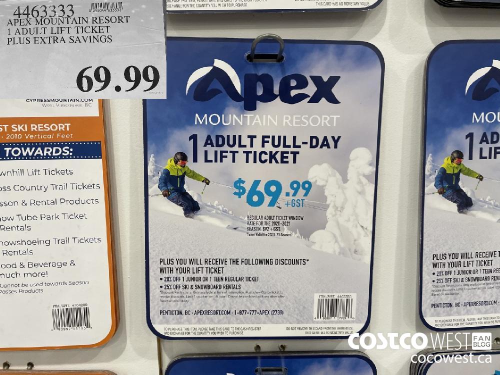 4463333 APEX MOUNTAIN RESORT 1 ADULT LIFT TICKET PLUS EXTRA SAVINGS $69.99