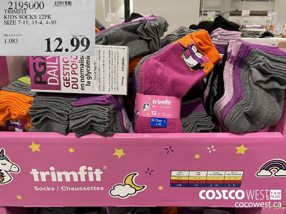 2195000 TRIMFIT KIDS SOCKS 12PK SIZE 7-11 11-4 4-10 $12.9