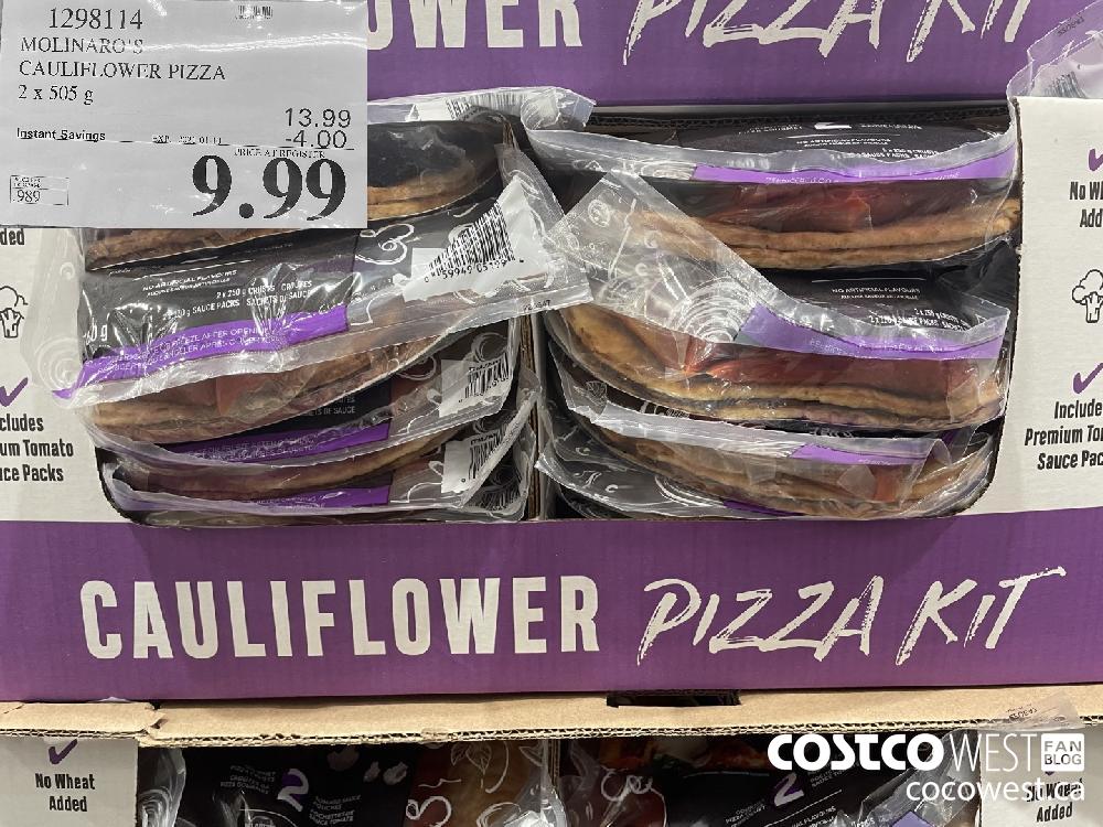 1298114 MOLINARC'S CAULIFLOWER PIZZA 2 x 505 G EXPIRY DATE: 2021-01-10 $9.99