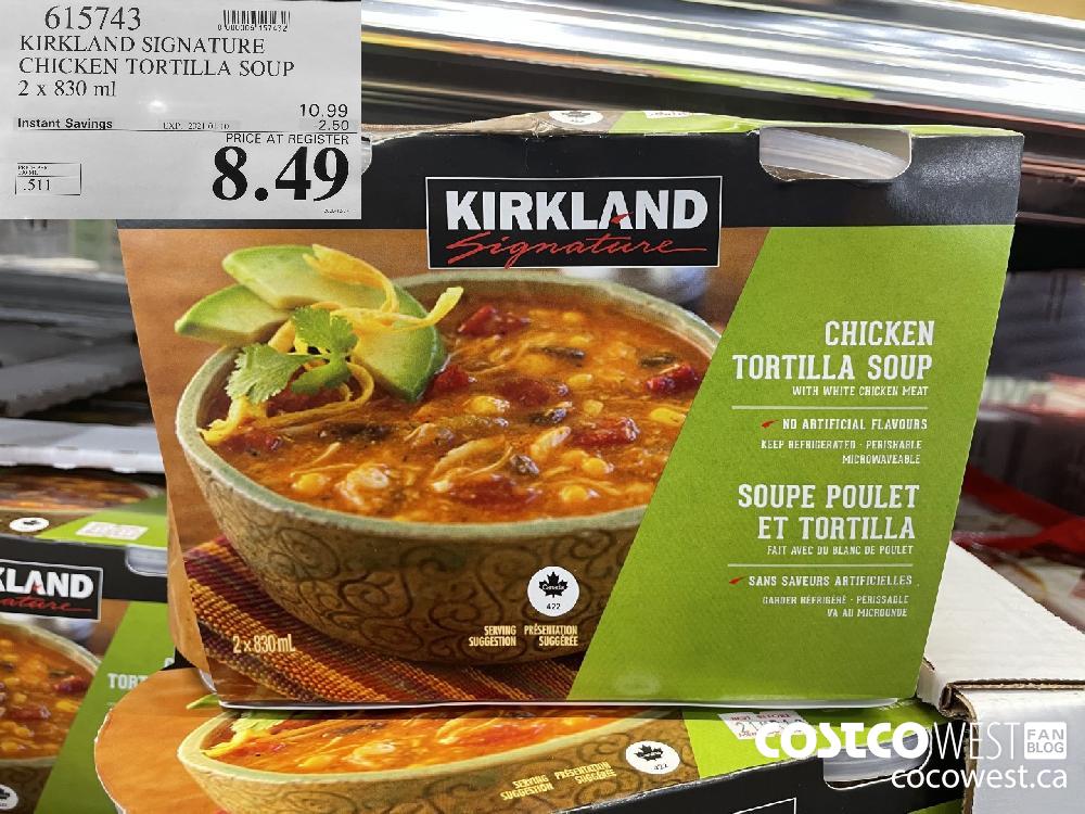 615743 KIRKLAND SIGNATURE CHICKEN TORTILLA SOUP 2 x 830 ml EXPIRY DATE: 2021-01-10 $8.49