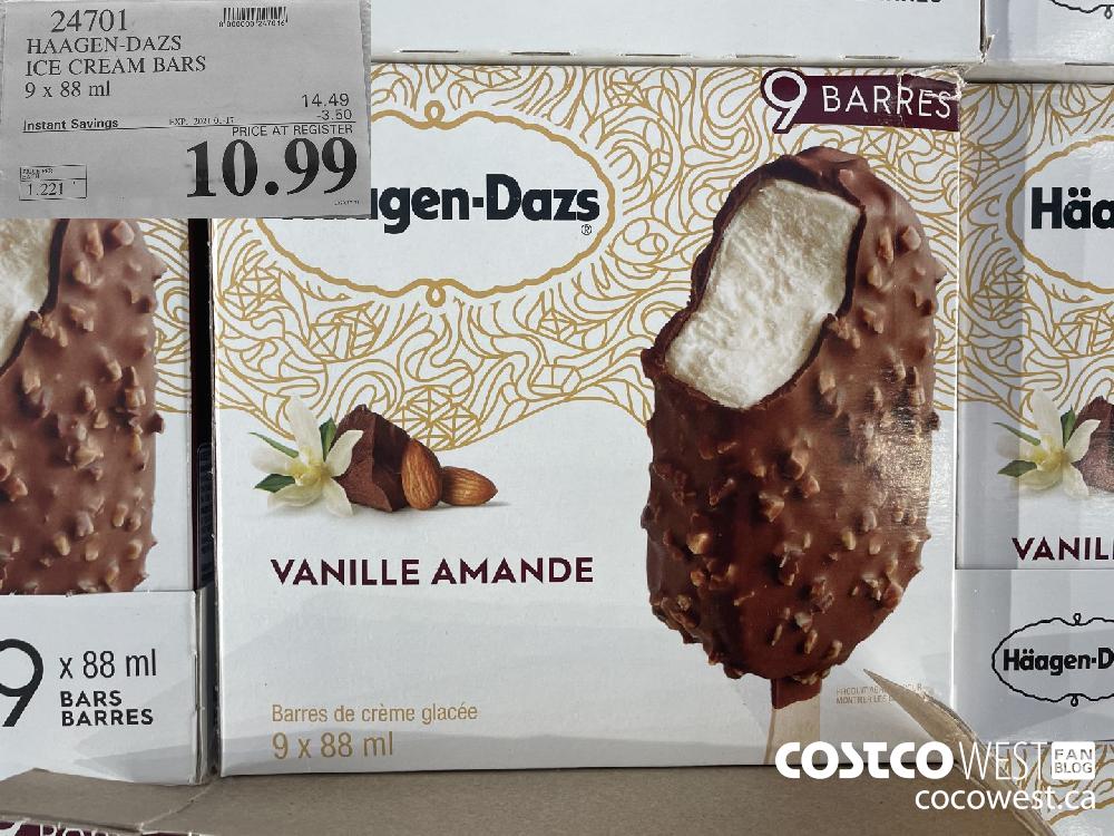 24701 HAAGEN-DAZS ICE CREAM BARS 9 x 88 ml EXPIRY DATE: 2021-01-17 $10.99