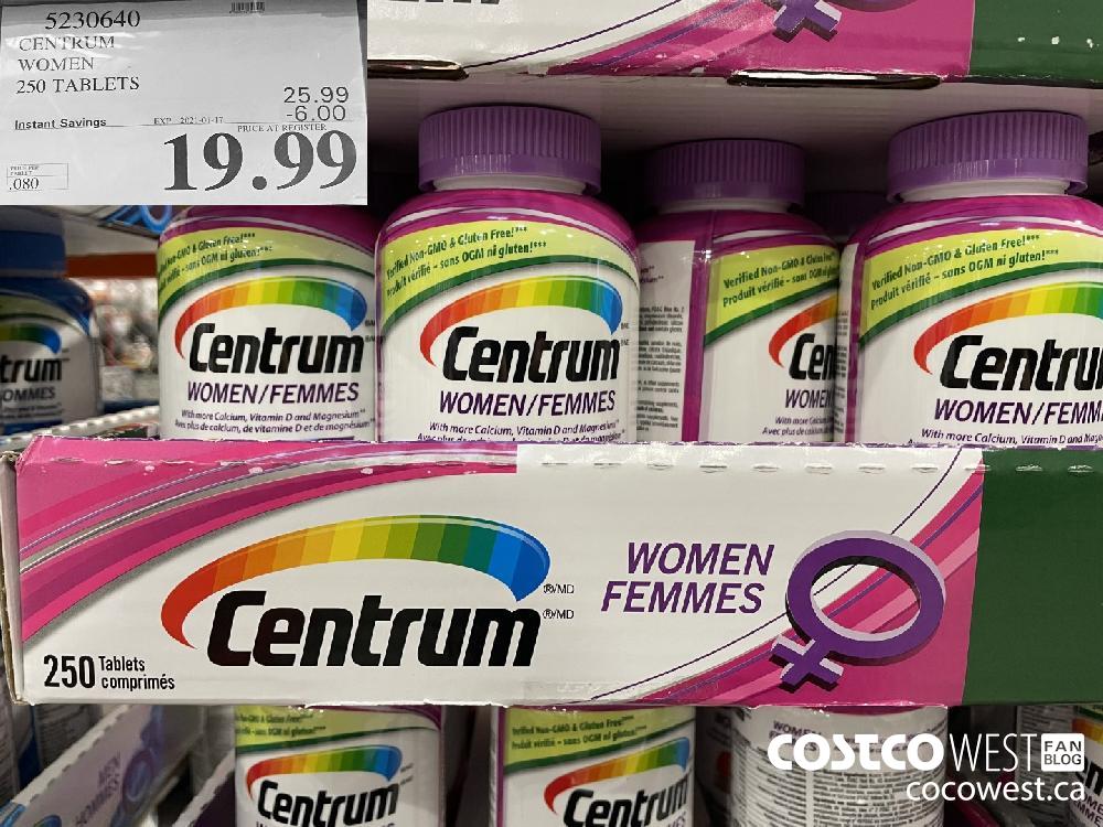 5230640 CENTRUM WOMEN 250 TABLETS EXPIRY DATE: 2021-01-17 $19.99