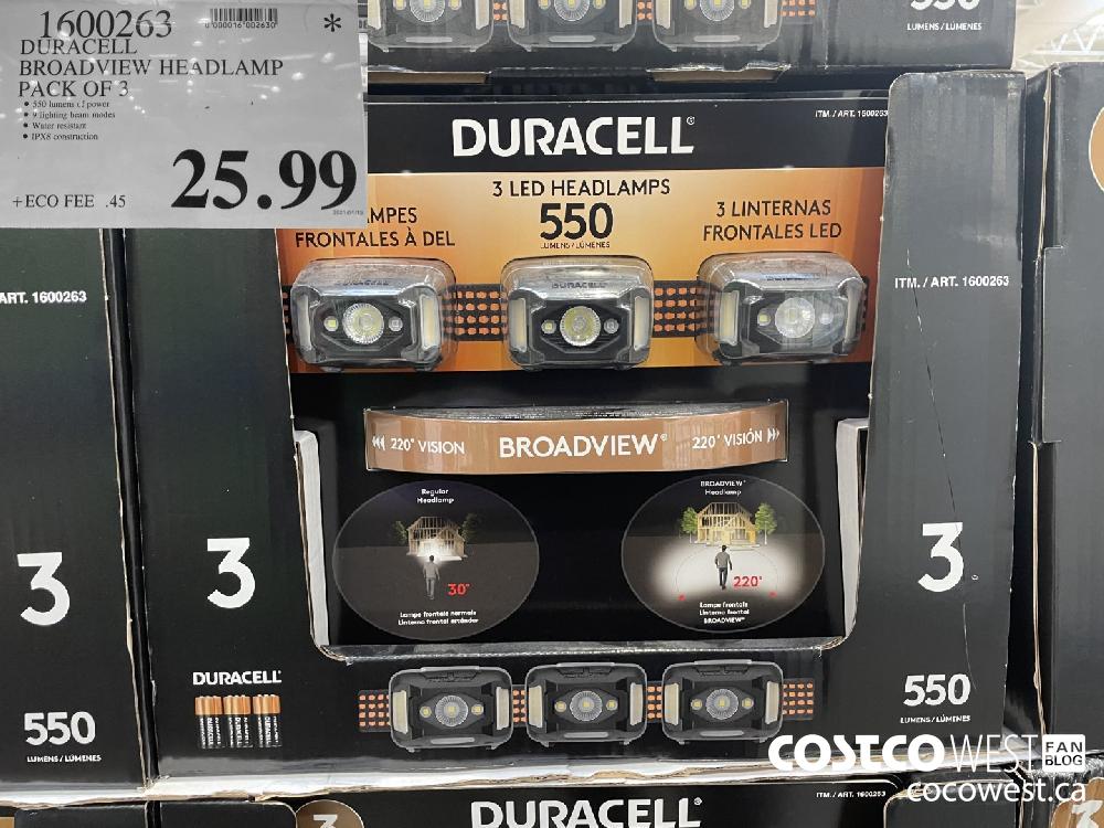 1600262 DURACELL BROADVIEW HEADLAMP PACK OF 3 $25.99