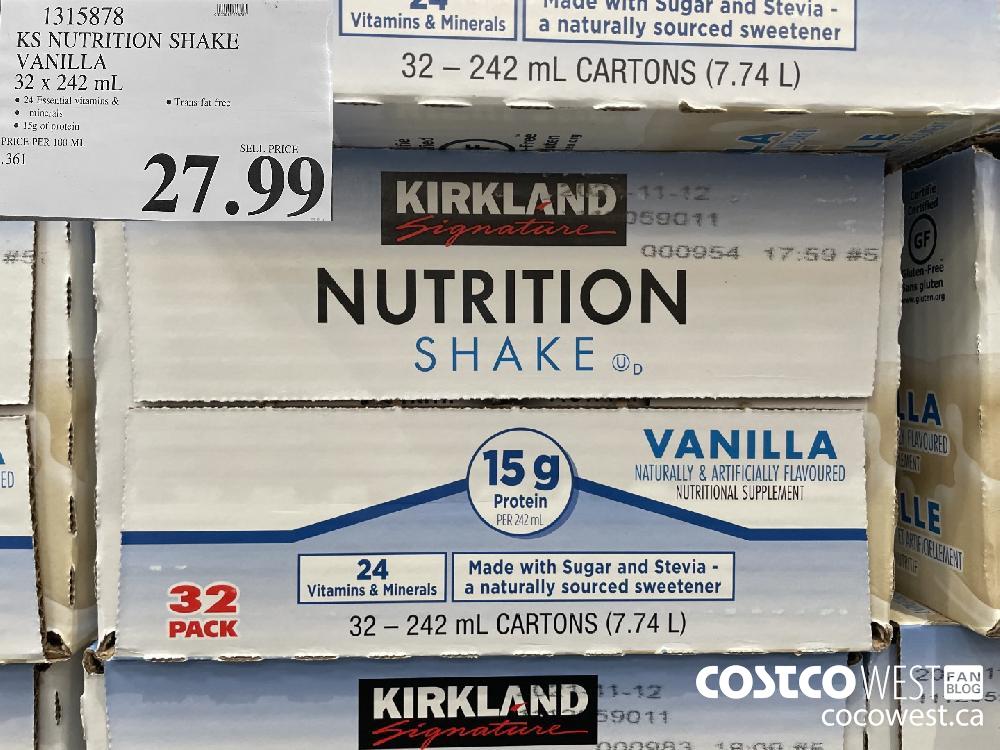 1315878 KS NUTRITION SHAKE VANILLA 32 x 242 mL $27.99