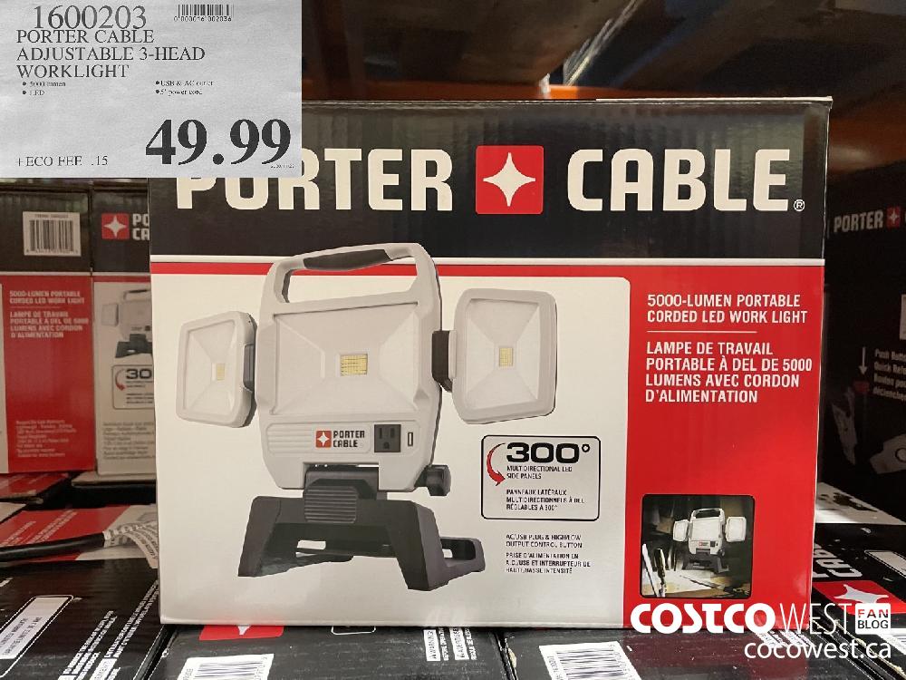 1600203 PORTER CABLE ADJUSTABLE 3-HEAD WORKLIGHT $49.99