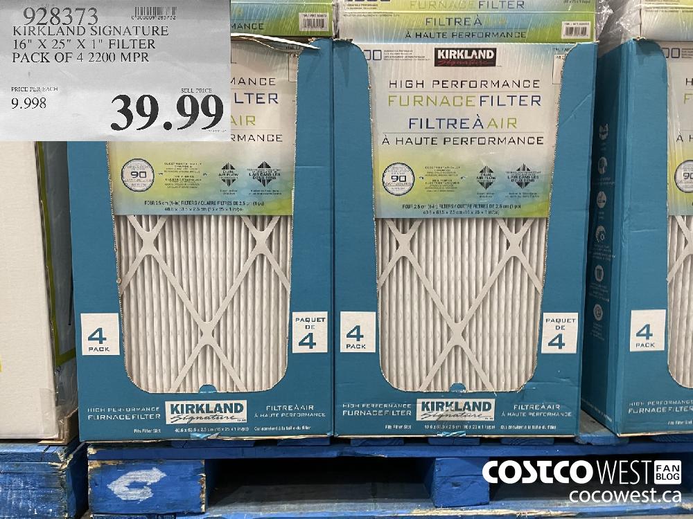 998373 KIRKLAND SIGNATURE 16" x 25" x 1" FILTER PACK OF 4 2200 MPR $39.99