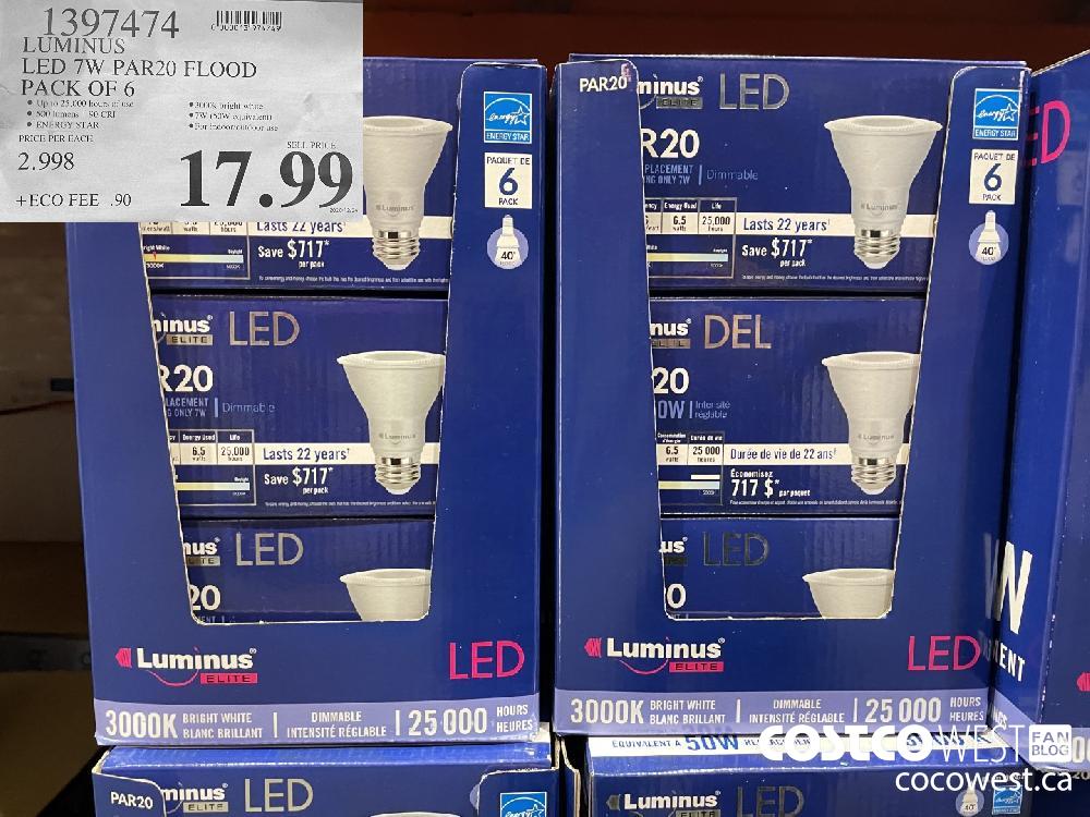 1397474 LUMINUS LED 7W PAR20 FLOOD PACK OF 6 $17.99