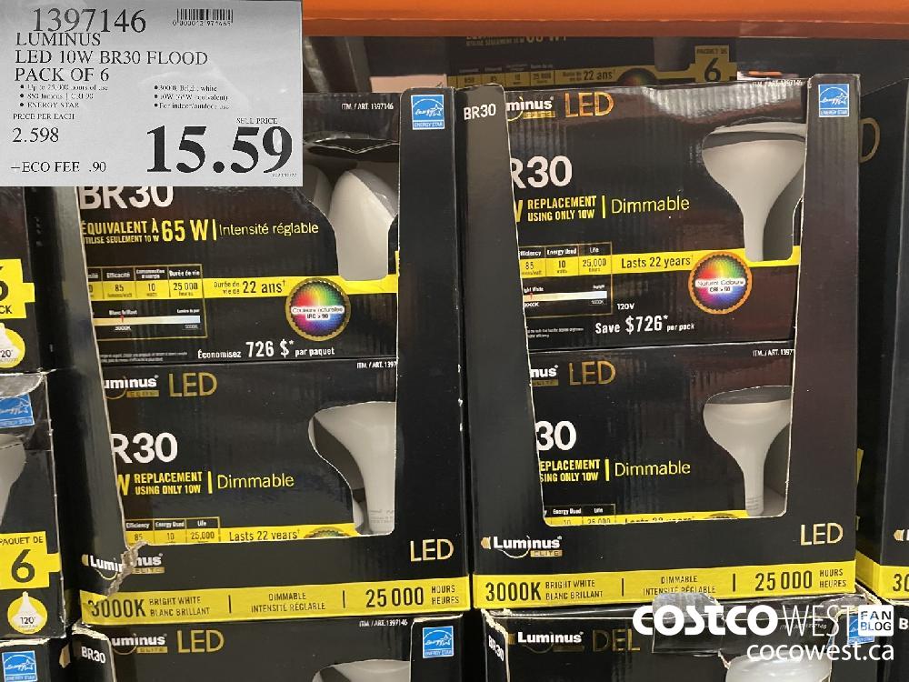 1397146 LUMINUS LED 10W BR30 FLOOD PACK OF 6 $15.59