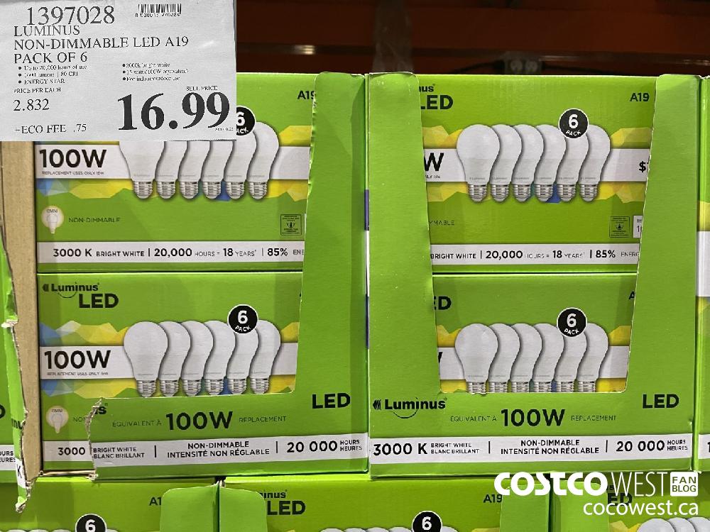 1397028 LUMINUS NON-DIMMABLE LED A19 PACK OF 6 $16.99