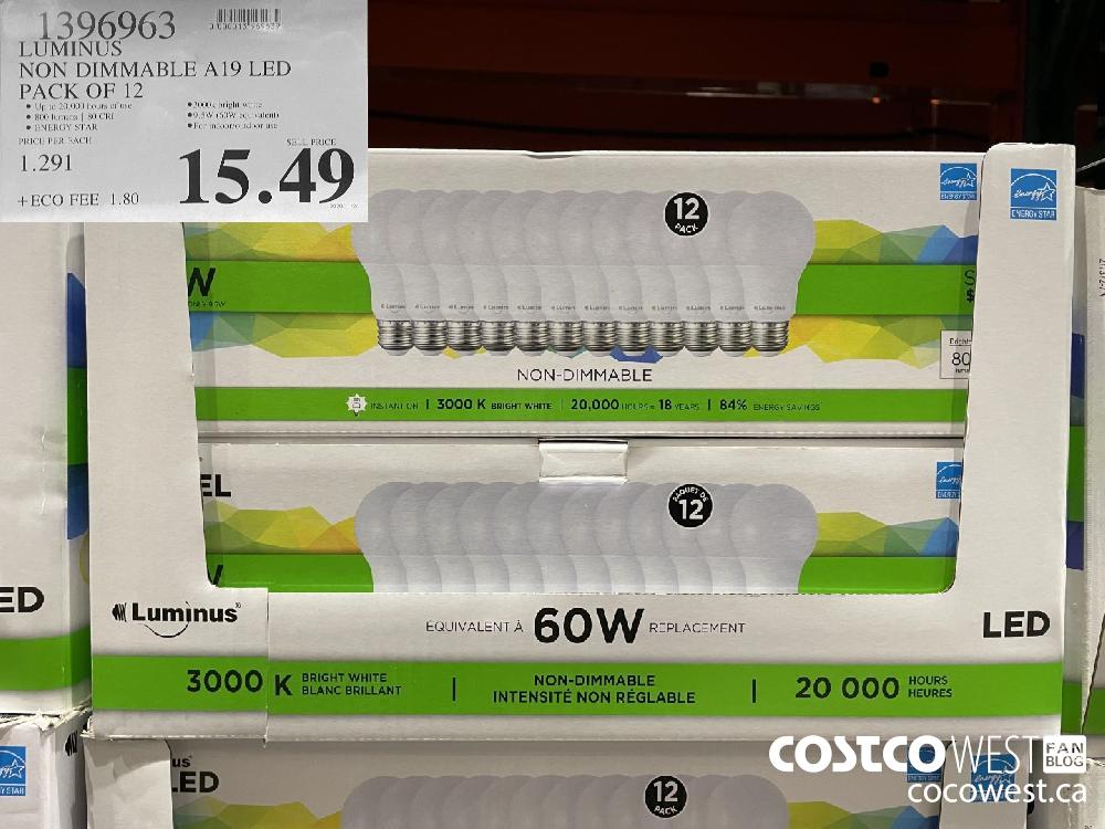 1396963 LUMINUS NON DIMMABLE A19 LED PACK OF 12 $15.49