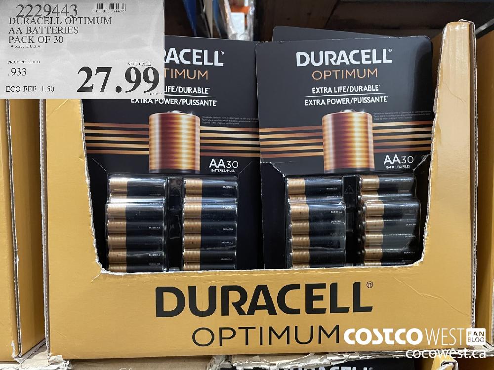 2229443 DURACELL OPTIMUM AA BATTERIES PACK OF 30 $27.99