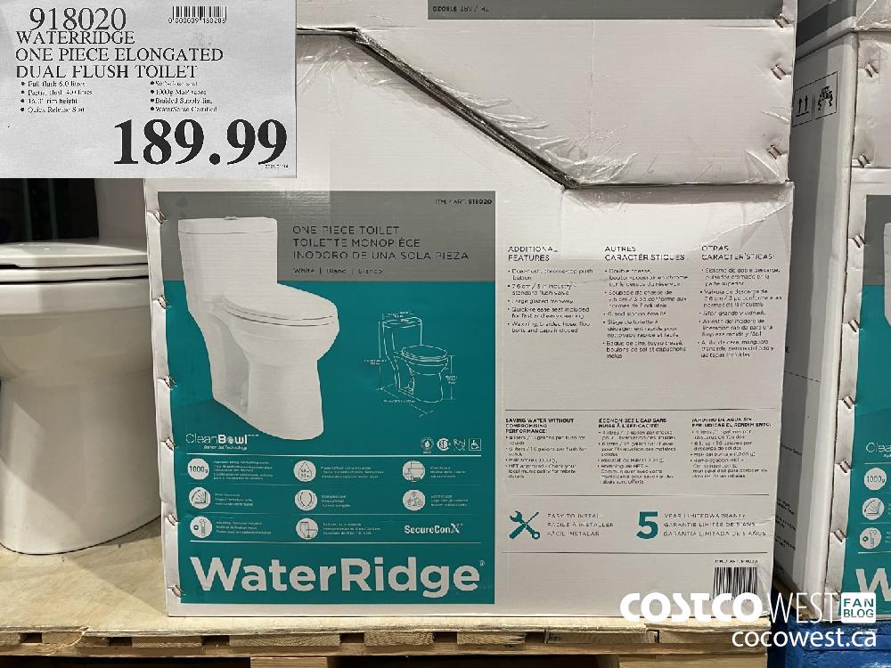 918020 WATERRIDGE ONE PIECE ELONGATED DUAL FLUSH TOILET $189.99