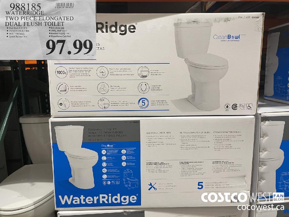 982185 WATERRIDGE TWO PIECE ELONGATED DUAL FLUSH TOILET $97.99